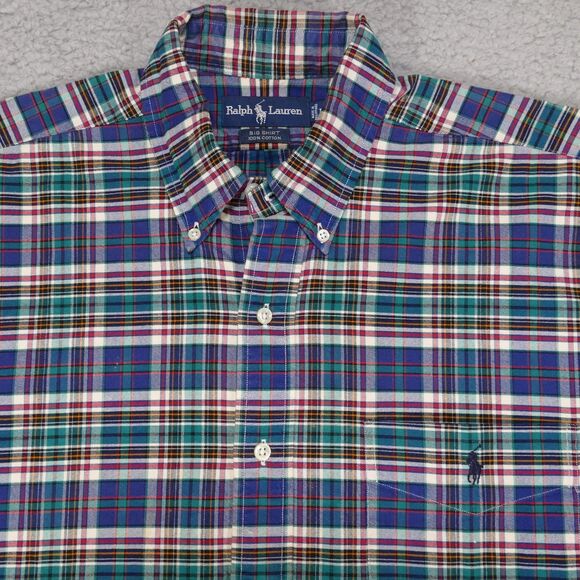 Polo Ralph Lauren Shirt Mens Large Blue Plaid Long Sleeve The Big Shirt Vintage - Picture 1 of 14
